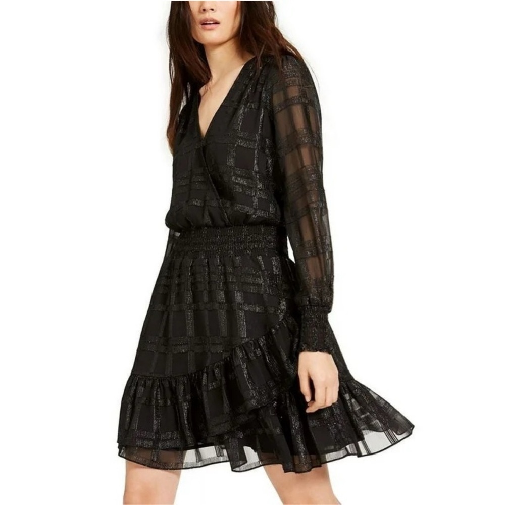 MICHAEL MICHAEL KORS Plaid Metallic Ruffle Dress Size S - Picture 1 of 16